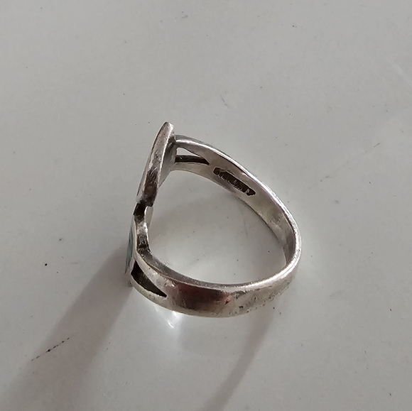 Adjustable Sterling Silver And Turquoise Heart Ring Vintage 1970s - Picture 4 of 5